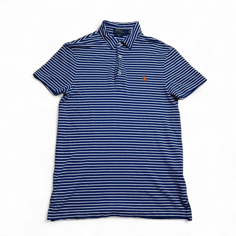 Polo Ralph Lauren Blue White Striped Polo Shirt Small Featherweight